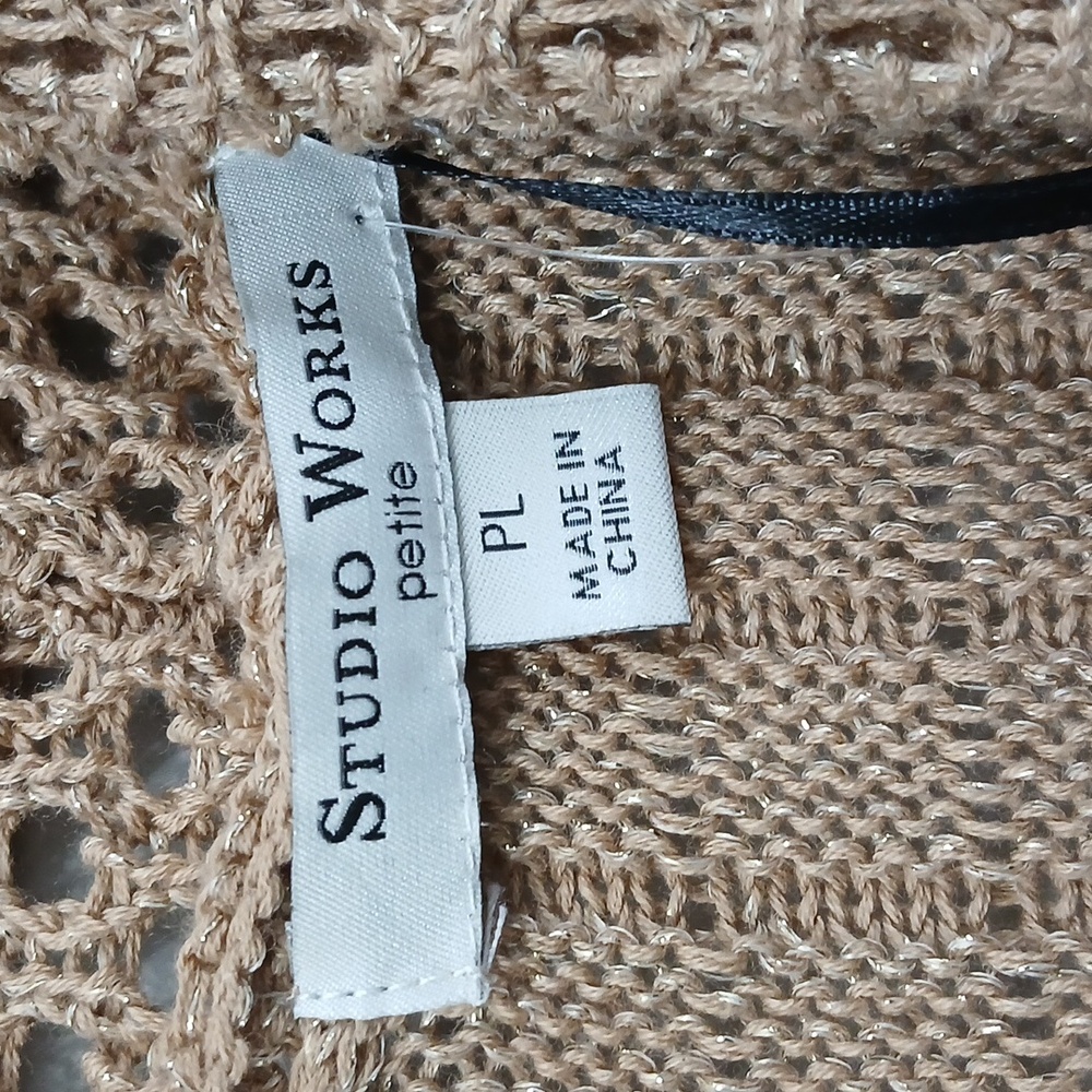 NWT Studio Works Tan And Gold Open-Front Cardigan Size Large Petite - Picture 4 of 7